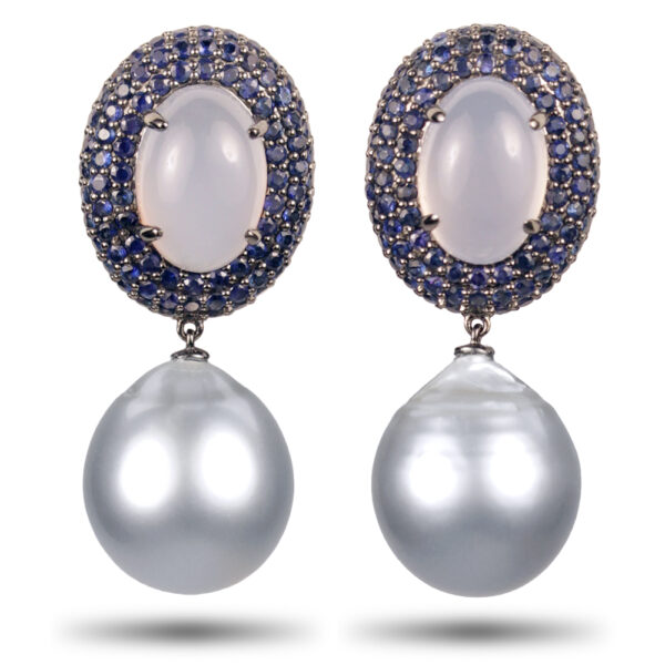 Pearl and Sapphire Earrings - House of Kahn Estate Jewelers