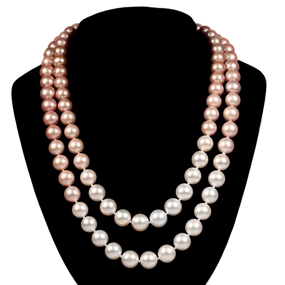 Double Strand Pink Freshwater Pearls with White South Sea Pearls - House of  Kahn Estate Jewelers